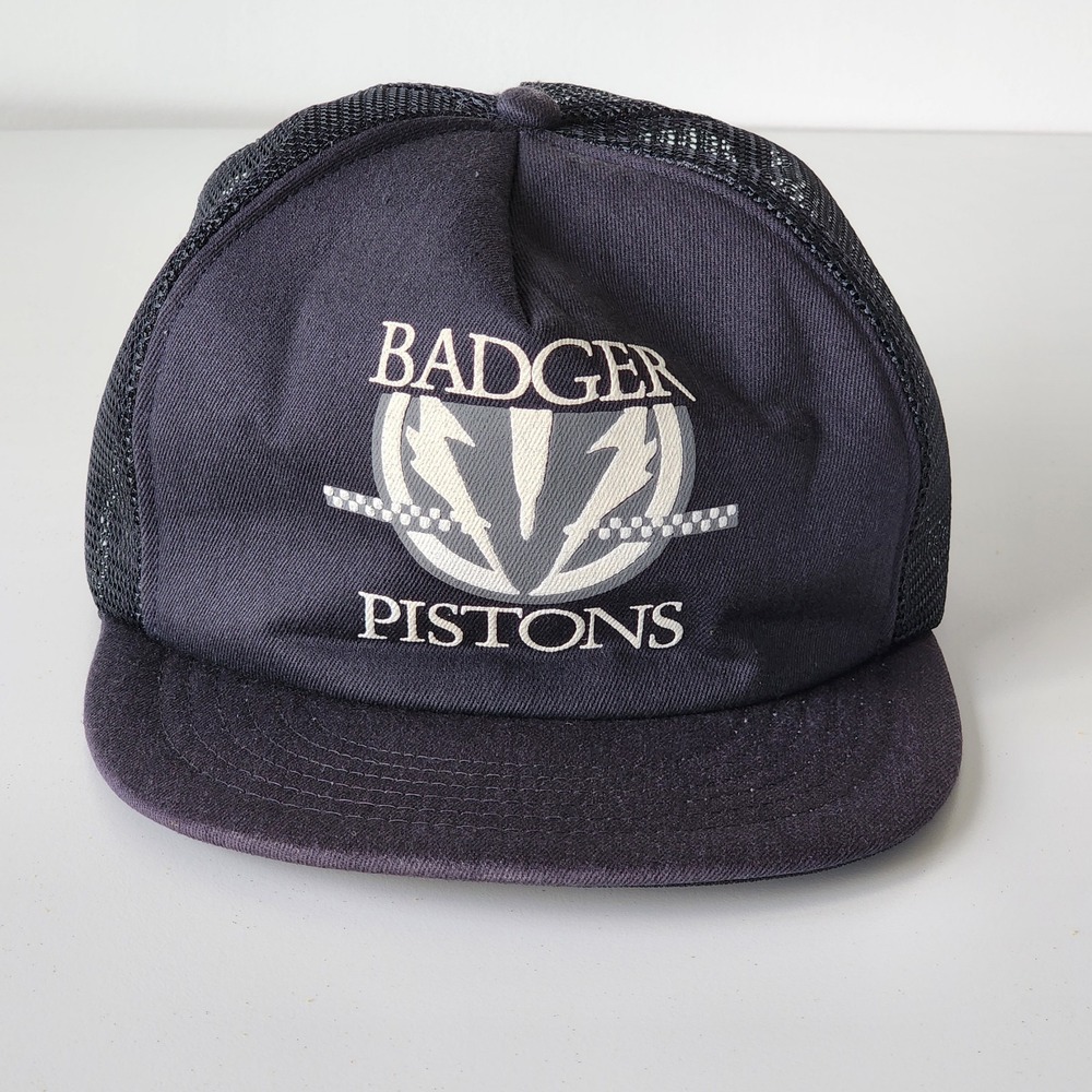 Vintage Badger Pistons Trucker Hat Baseball Cap Snapback 80s 90s Black Industry